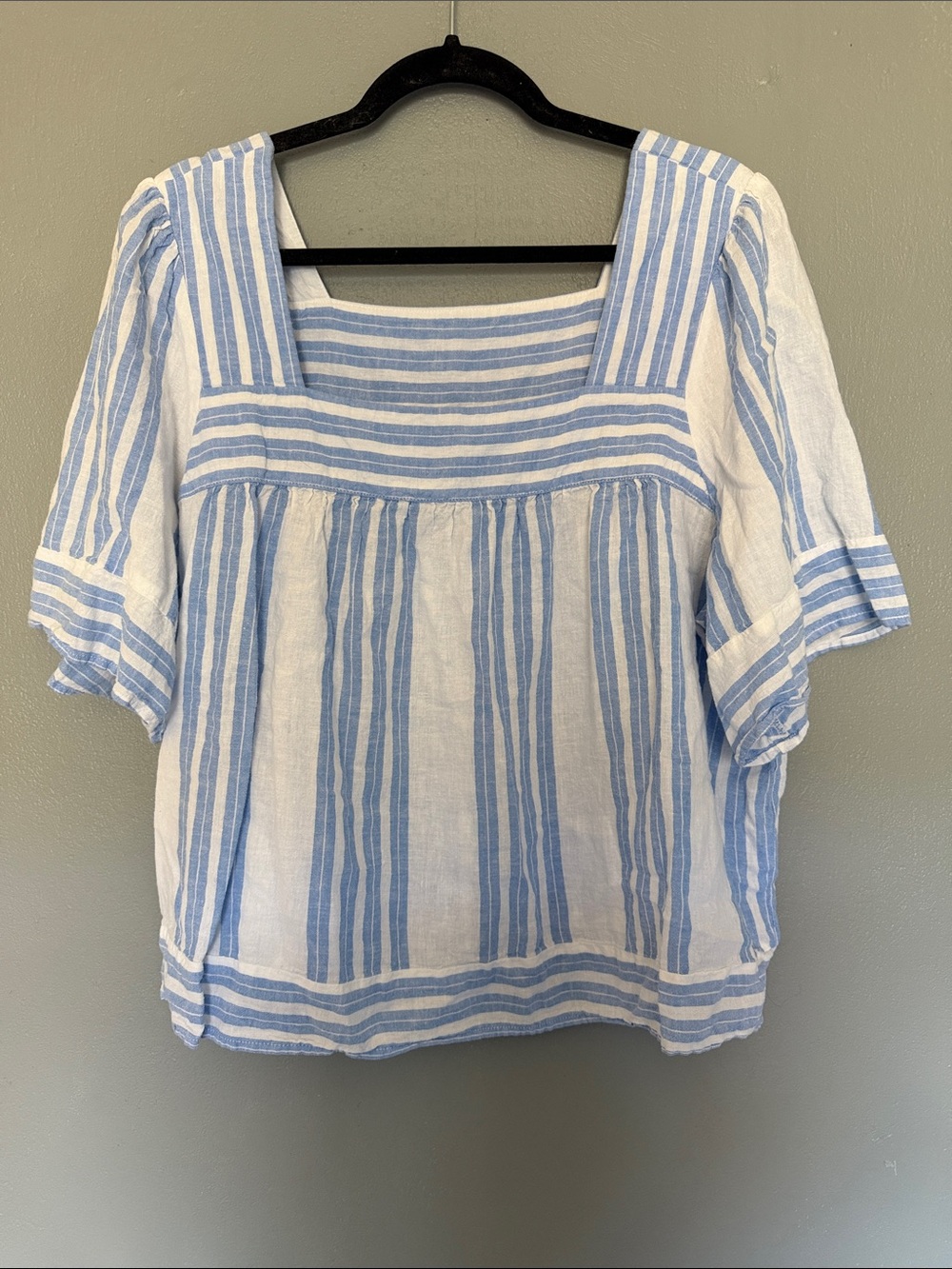 Old Navy Coastal Blue Boho Striped Square Neck Flutter Sleeve Peasant Blouse XL